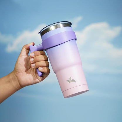 20 oz Tumbler with Handle and 2 Straw 2 Lid, Insulated Water Bottle Stainless Steel Vacuum Cup Reusable Travel Mug,Pastel Sunset