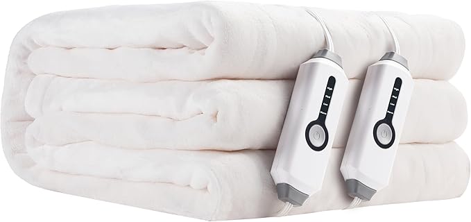 Electric Heated Blanket King Size 90"×100", Comfortable & Luxurious Flannel, 4 Heating Levels & 10 H Auto Shut Off, White