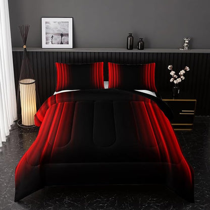 Red and Black Bedding Set Full Size Abstract Ombre Comforter Set for Teen Boys, Mordern Bedding Set 3 Piece in A Bag,Dark Quilt Set Mordern Art Decor Lightweight All Seasons with Pillowcases
