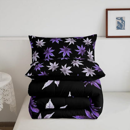 Erosebridal Purple Leaves Comforter Set Toddler, Leaves Bedding for Kids Teens Adult,Tropical Botanical Down Comforter,Exotic Plant Bedding Comforter Sets,Lightweight