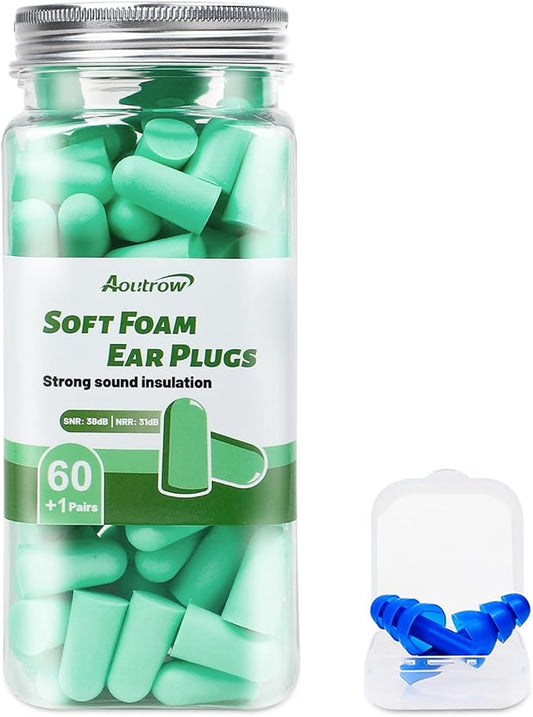60 Pairs Soft Foam Ear Plugs, 38dB SNR Slow Rebound Ear Plugs for Sleeping Noise Cancelling, Noise Reduction, Work, Swimming, Shooting, Studying, Green