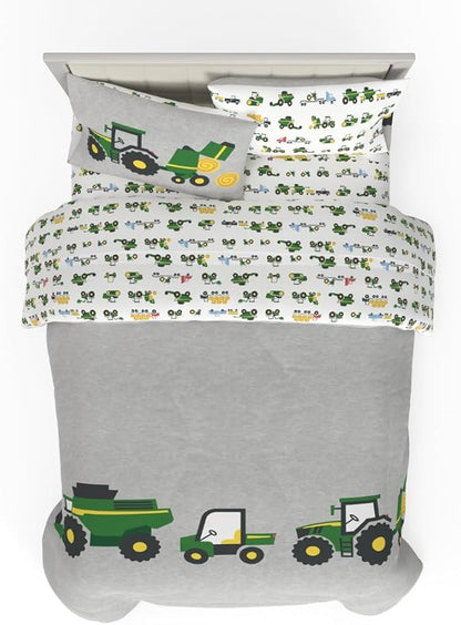 Franco Kids John Deere Farm Equipment Bedding 5 Piece Super Soft Comforter and Sheet Set, Full, (Officially Licensed Product)