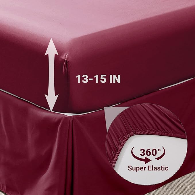 JOLLYVOGUE Queen Comforter Set 7 Pieces, Burgundy Bed in a Bag Comforter Set for Bedroom, Bedding Comforter Sets with Comforter, Sheets,Ruffled Shams & Pillowcases