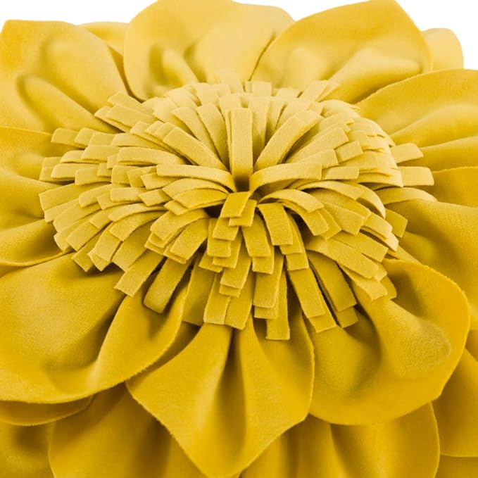 Decorative Throw Pillow 3D Flower Round Pillow Accent Handmade Cushion with Insert for Couch Bed Home Decor 12 Inch Yellow