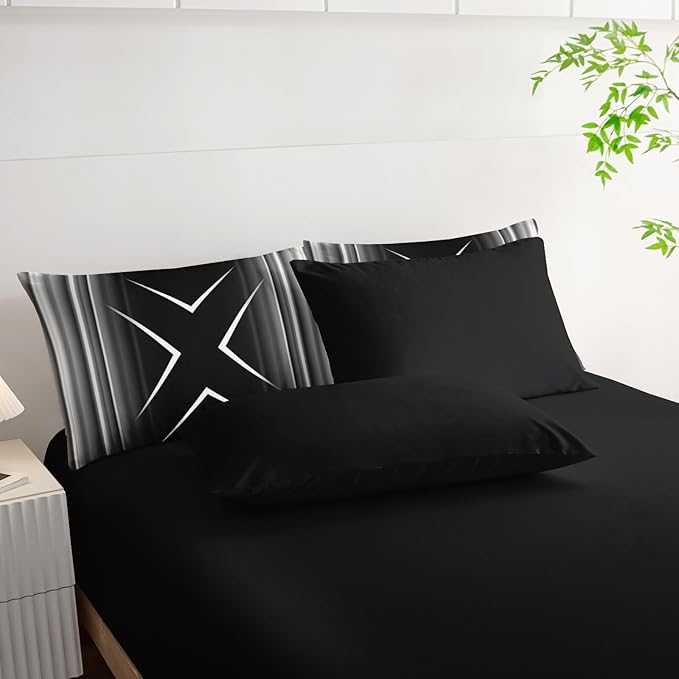 Black and White Geometric Comforter Set King Size 7Pieces,3D Abstract Mordern Printed Bedding Set for Adults,Geometric Mordern Decor All Seasons with Pillowcases,Flat, Fitted Sheet