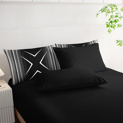 Black and White Geometric Comforter Set Full Size 7Pieces,3D Abstract Mordern Printed Bedding Set for Adults,Geometric Mordern Decor All Seasons with Pillowcases,Flat, Fitted Sheet