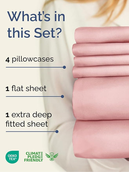 Extra Deep Queen Sheet Set - 6 Piece Breathable and Cooling Sheets - Hotel Luxury Bedding for Women, Men, Kids & Teens - Easy & Secure Fit - Soft, Wrinkle Free & Comfy - Extra Deep Pockets - Baby Pink