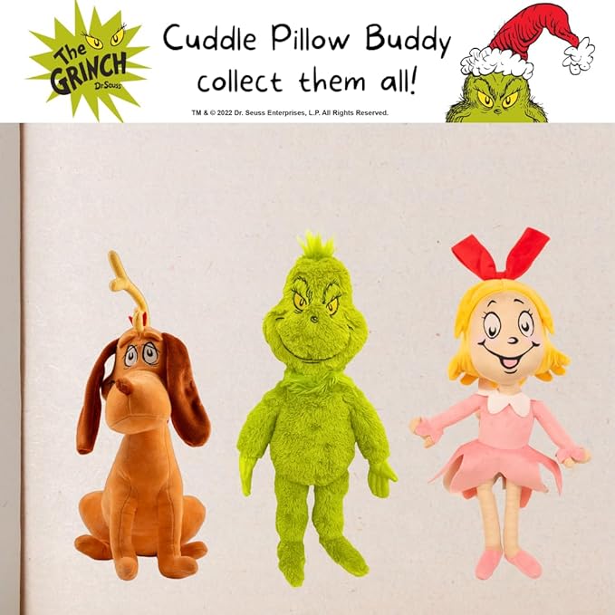 Dr. Seuss The Grinch Max Dog Holiday & Christmas Bedding Super Soft Plush Cuddle Pillow Buddy, (Officially Licensed Product) by Franco