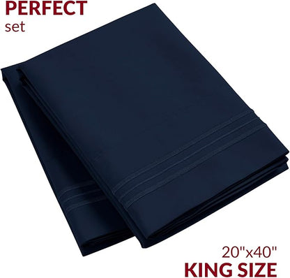 Mellanni Pillow Cases - Luxury, Extra Soft, Cooling Pillow Covers - 2 PC Iconic Collection Pillowcases - Envelope Closure (King 20" x 40", Navy Blue)