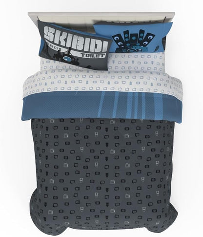 Skibidi Toilet Gamer Bedding 5 Piece Super Soft Reversible Comforter and Sheet Set Full, (Officially Licensed Product) by Franco