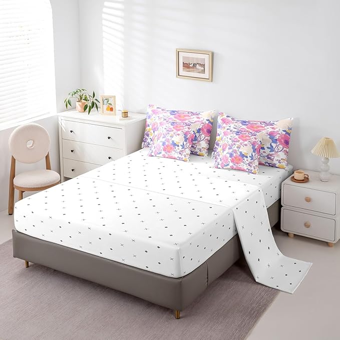 Feelyou Flowers Comforter Set Queen Size 7 Pieces Floral Botanical Bedding Set for All Season Branches Nature Theme Bed in a Bag with Comforter, Sheets, Pillowcases & Cushion Cover