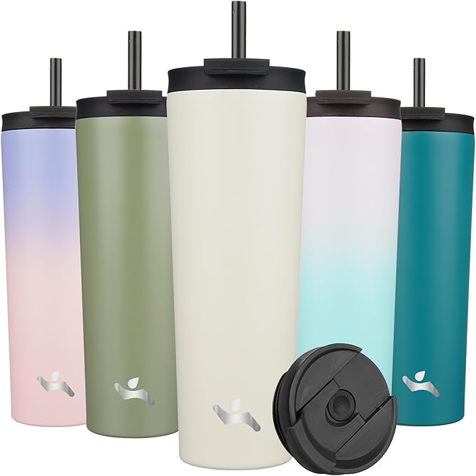 30 OZ Insulated Tumbler with Lid and 2 Straws Stainless Steel Water Bottle Vacuum Travel Mug Coffee Cup,Angel White