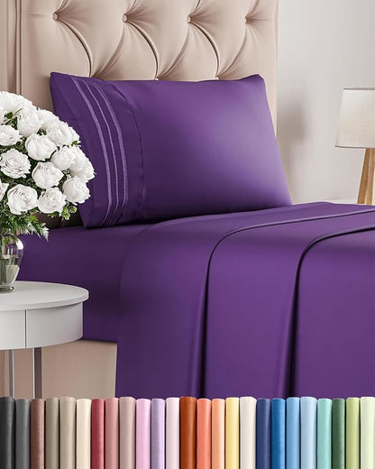 Twin Size 3 Piece Sheet Set - Comfy Breathable & Cooling Bed Sheets Set - Hotel Luxury Bedding for Women, Men, Kids, Teens, Boys & Girls - Deep Pockets, Ultra-Soft, Wrinkle Free - Oeko-Tex - Purple