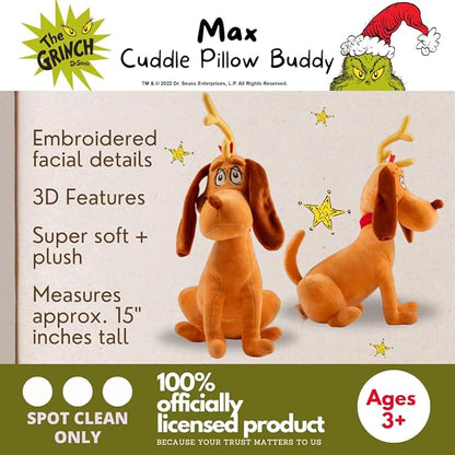 Dr. Seuss The Grinch Max Dog Holiday & Christmas Bedding Super Soft Plush Cuddle Pillow Buddy, (Officially Licensed Product) by Franco