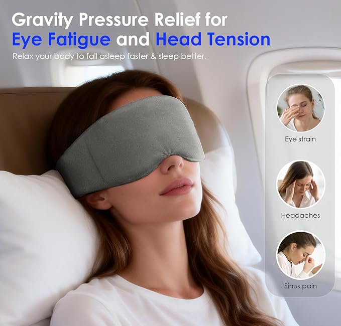 Weighted Eye Mask for Sleeping, Soft Minky Sleep Mask for Side Sleeper with Adjustable Buckle, 100% Blackout Design, Ideal for Meditation, Relaxation and Travel, Includes Storage Pouch (Gray)