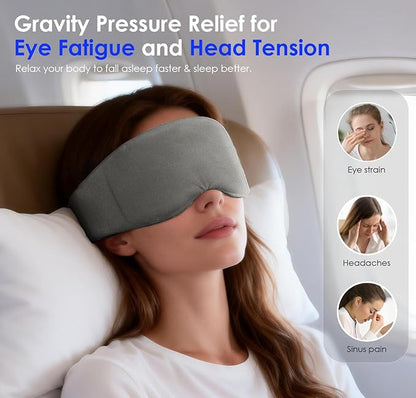 Weighted Eye Mask for Sleeping, Soft Minky Sleep Mask for Side Sleeper with Adjustable Buckle, 100% Blackout Design, Ideal for Meditation, Relaxation and Travel, Includes Storage Pouch (Gray)