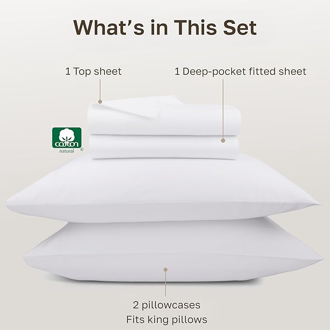 California Design Den California King Sheet Sets - 1000 Thread Count Sateen Sheets, Thick and Natural 100% Cotton, Deep Pockets, Durable Bedding Set - White