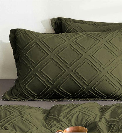 Nanko Queen Size Comforter Set Olive Green Tufted Jacquard Boho Geometry Soft Shabby Chic Down Alternative Microfiber Bedding - All Season Duvet Modern Farmhouse Bed Set Women Men 90x90 3pc Dark Green