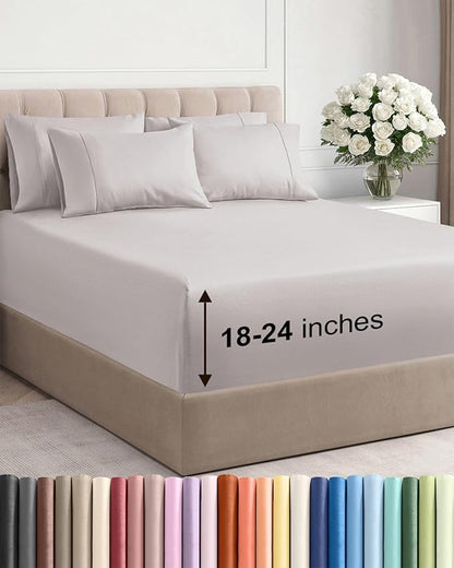 Extra Deep King Sheet Set - 6 Piece Breathable and Cooling Sheets - Hotel Luxury Bedding for Women, Men, Kids & Teens - Easy & Secure Fit - Soft, Wrinkle Free & Comfy - Extra Deep Pockets - Light Grey