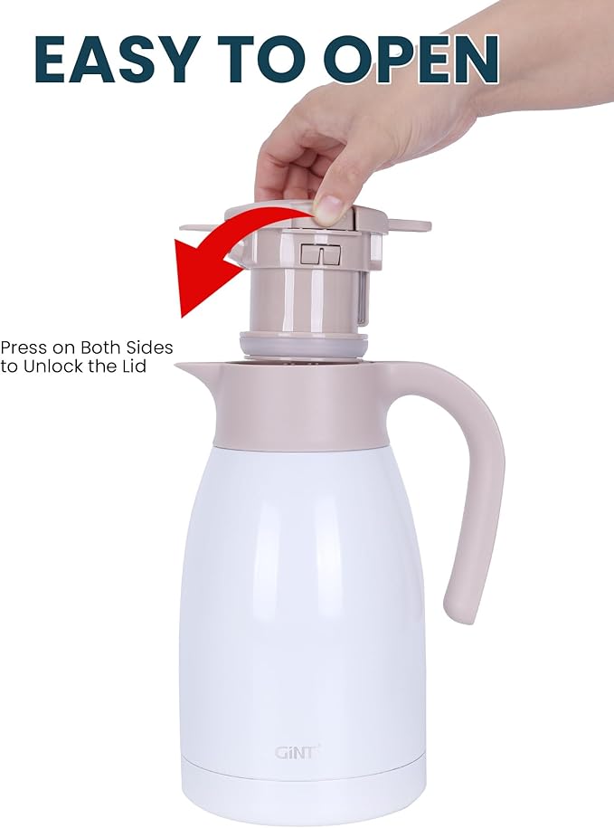 GiNT 50.7 Ounces Stainless Steel Thermal Coffee Carafe with Lid/Double Walled Vacuum Thermal Carafe / 12 Hour Heat Retention (White, 1.5L)