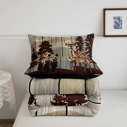 Feelyou Cute Bear Comforter Set Wild Animal Pattern Bedding Set for Teens Deer Wildlife Bear Bedding Set Western Farmhouse Grey Duvet Set Room Decor Twin Size Duvet Set 2Pcs