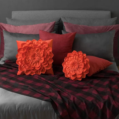 Decorative Throw Pillow 3D Flower Round Pillow Accent Handmade Cushion with Insert for Couch Bed Home Decor 14 inch Orange
