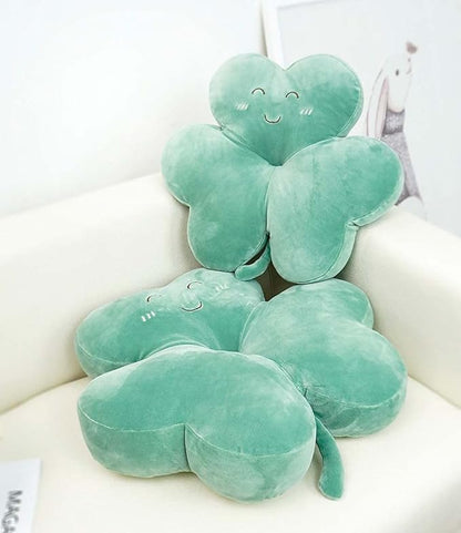 Cyprinus Carpio Smile Face Trifolium Plush Throw Pillow Green Shamrock Cushion Decor Room Light Blue/15Inch