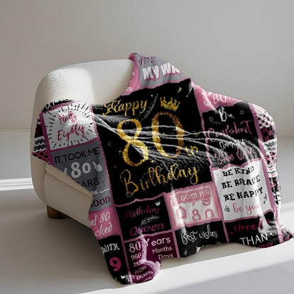 80 Birthday Gifts for Women, 80th Birthday Blanket with Gift Box for Women, Gifts for 80th Birthday, Happy 80th Birthday Decorations Gift Ideas for Her, 80th Birthday Gifts Throw Blanket 60"x50"
