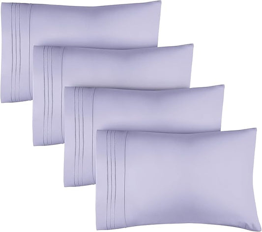 Queen Pillow Cases Set of 4 - Ultra Soft Hotel Quality Pillowcase Covers - Comfy, Cozy & Wrinkle Free - Shrinkage, Stain & Fade Resistant - Machine Washable Pillow Protectors - 4 Piece Set - Lavender