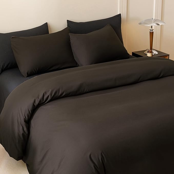 Wellboo Brown Comforter Sets Cal King Solid Dark Color Bedding Set Women Men Mocha Coffee Quilts California King Adults Deep Brownness Comforter Soft Modern Chestnut Blankets Durable Plain Brown Bed
