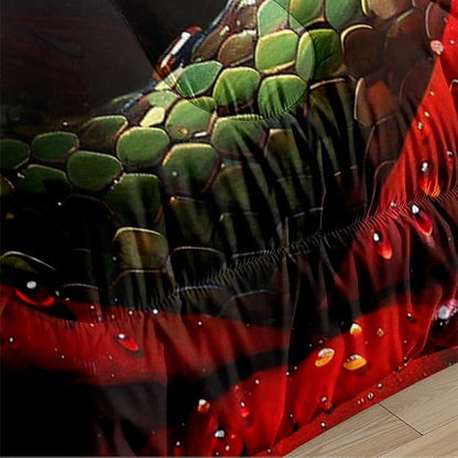 Snake Comforter Set Full Size, Red Roses Bedding Set, 3 Pieces Gothic Bedroom Decor with 2 Pillowcases/79 * 90