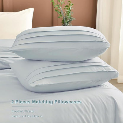 Masaca Oversized King Comforter 120x120,3 Pieces Pinch Pleated Bedding Comforter,Light Blue Rustic Boho Cal King Bed Comforter Oversized Lightweight and Soft