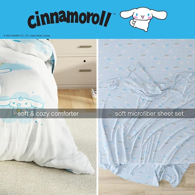 Cinnamoroll Bedding - 5 Piece Full Size Bed Set - Super Soft Microfiber Comforter and Sheet Set, (Officially Licensed Product) by Franco Collectibles