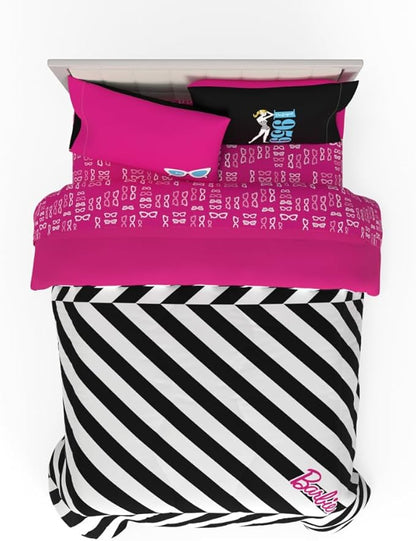 Barbie 1959 Super Soft Cozy Reversible Comforter and Sheet Set, 5 Piece Full Size, (Official Licensed Product) by Franco Collectibles