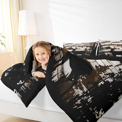 Feelyou Deer Hunting Bedding Set Wild Animal Comforter Set for Kids Boys Girls Rustic Farmhouse Comforter Retro Cabin Quilt Set Bedroom Collection 2Pcs Toddler Size