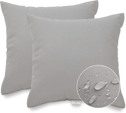 JMGBird Water-Resistant Outdoor Pillows Set of 2, 18x18 inch Durable Pure Grey Throw Pillows with Inserts for Patio Furniture