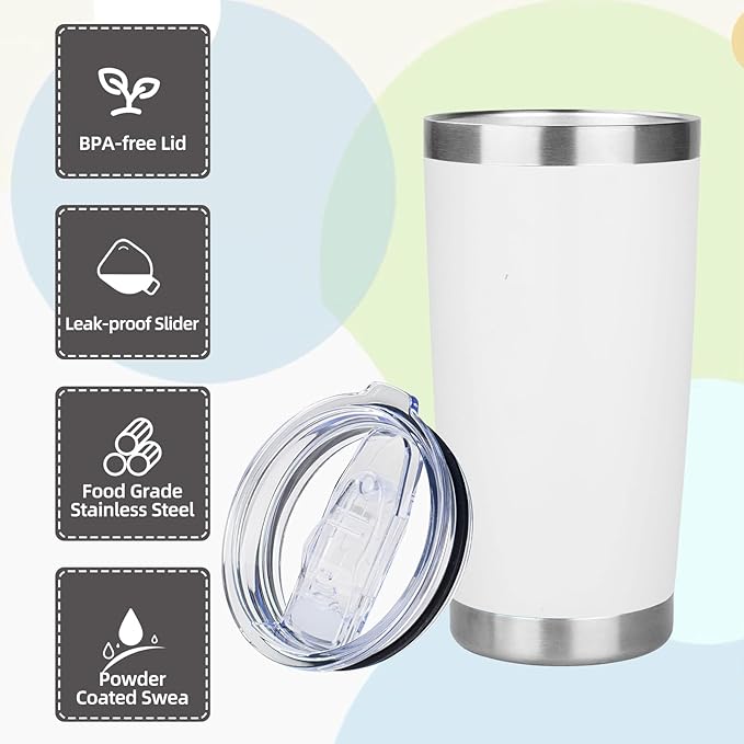 20oz Tumbler with Lid Stainless Steel Insulated Tumblers Travel Coffee Tumbler Bulk Double Wall Vacuum Insulated Water Cup Christmas Gifts for Women Men Her Him Home Office (White, 4pack)