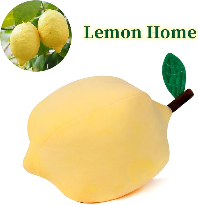 Marble Empire Lemon Throw Pillow for Couch, 15-Inch Yellow Fruit Shaped Decorative Pillow, Soft Plush Hugging Pillow for Living Room, Bedroom & Office Decor