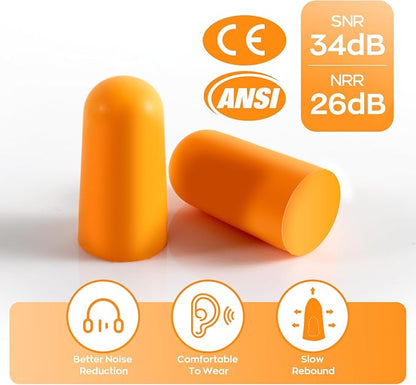 10Pairs Foam Earplugs, Noise Cancelling Ear Plugs for Sleeping Hearing Protection for Shooting Range, Work, Travel,Concert Orange