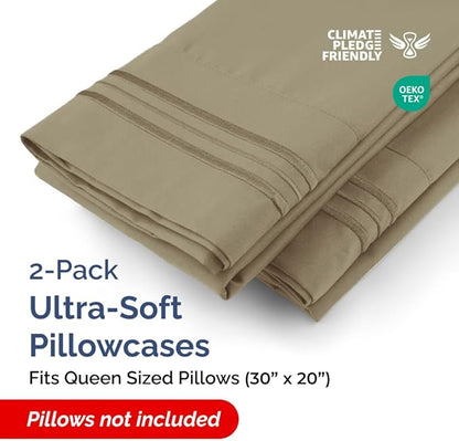Queen Pillow Cases Set of 2 - Ultra Soft Hotel Quality Pillowcase Covers - Comfy, Cozy & Wrinkle Free - Shrinkage, Stain and Fade Resistant - Machine Washable Pillow Protectors - 2 Piece Set - Khaki