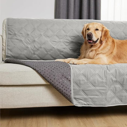 GORILLA GRIP Waterproof Bed Cover for Dogs, 102x82, Gripped Slip Resistant Backing, Leak Proof Washable Dog Blanket Covers Sofa, Couch, Sectional, Crate, Car, RV Seats, Pet Puppy Essentials Light Gray