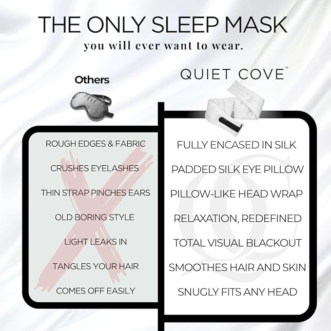 Padded Silk Sleep Mask, Total Blackout Liner Blocks Light, Lightweight, 100% Silk 22 Momme, Soft Lightweight Stuffing Feels Like a Cloud on Your Eyelids (Pearl White)