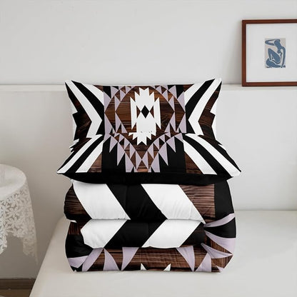 Feelyou Black Brown Rustic Western Bedding Set Toddler Size Southwestern Aztec Tribal Comforter Set for Boys Girls Vintage Geometric Duvet Quilt Soft