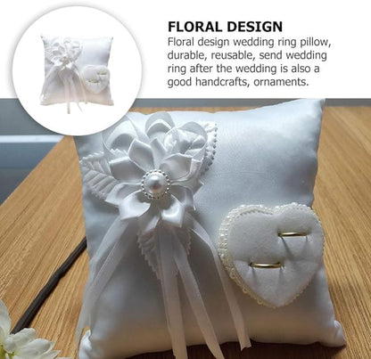 Veemoon Lace Pearl Wedding Ring Bearer Pillow Holder, 7.9 Inch Ring Bearer for Wedding