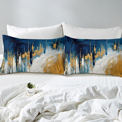 Erosebridal Navy Blue White Gold Bedding Set King Brush Strokes Oil Painting Comforter Set, Gradient Abstract Duvet Insert Ombre Graffiti Quilt Sets, Contemporary Modern Bedding Comforters & Sets