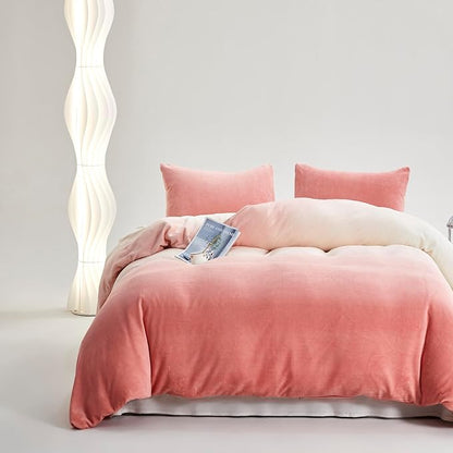 Cottonight Velvet Comforter King Fluffy Pink Flannel Bedding Set Women Men Thick Warm Winter Blanket Quilts Sherpa Micromink Light Pink Modern Chic Plush Fashion Bedding King