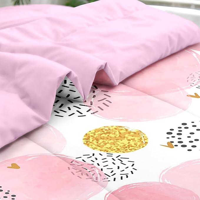Comforter Set King Size, Polka Dot Pink 7 Pcs Bedding for Kids and Adults, Watercolor Spots Circles Bed Sheet Sets with Fitted Sheet 2 Pillowcases & 2 Shams for Bedroom Bed Decor