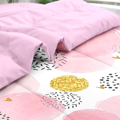Comforter Set Full Size, Polka Dot Pink 7 Pcs Bedding for Kids and Adults, Watercolor Spots Circles Bed Sheet Sets with Fitted Sheet 2 Pillowcases & 2 Shams for Bedroom Bed Decor