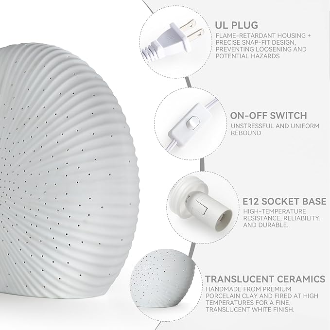 10.5"Modern Ceramic Table Lamp,White bedside table lamp, night Lamp,Decorative Lamp,Ambient lighting,Artistic lamp,Suitable for living room, bedroom, entrance, Kitchens, Corded, Bulb Included
