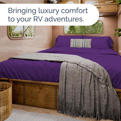 RV Short Queen Sheet Set 60 X 75 - 4 Piece RV Short Queen Bed Sheets - Soft, Breathable & Cooling - Designed for Bunks, Trailers and Campers - Fits 8” to 12" Mattress - Hotel Luxury Bedding - Purple